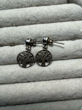 Moonstone Tree of Life Dangle Stud Earrings - Silver